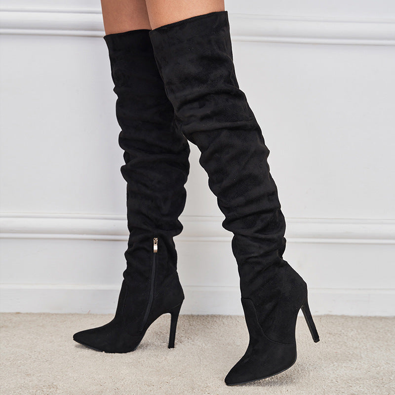 Bottes à Talons Aiguilles Suédées avec Fermeture Éclair