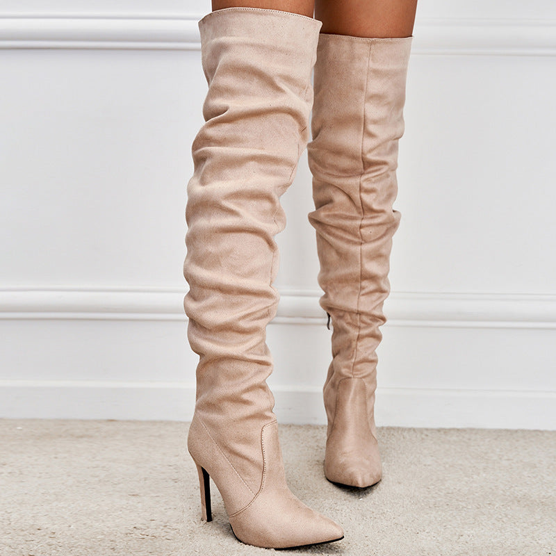 Bottes à Talons Aiguilles Suédées avec Fermeture Éclair