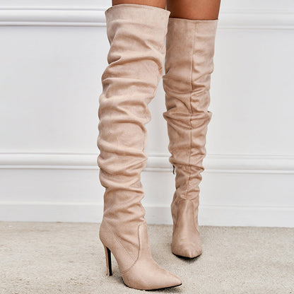 Bottes à Talons Aiguilles Suédées avec Fermeture Éclair