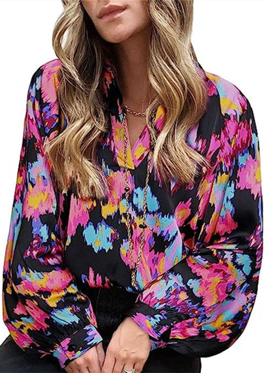 Chemise imprimée à col en V – Tendance et élégante Feroval