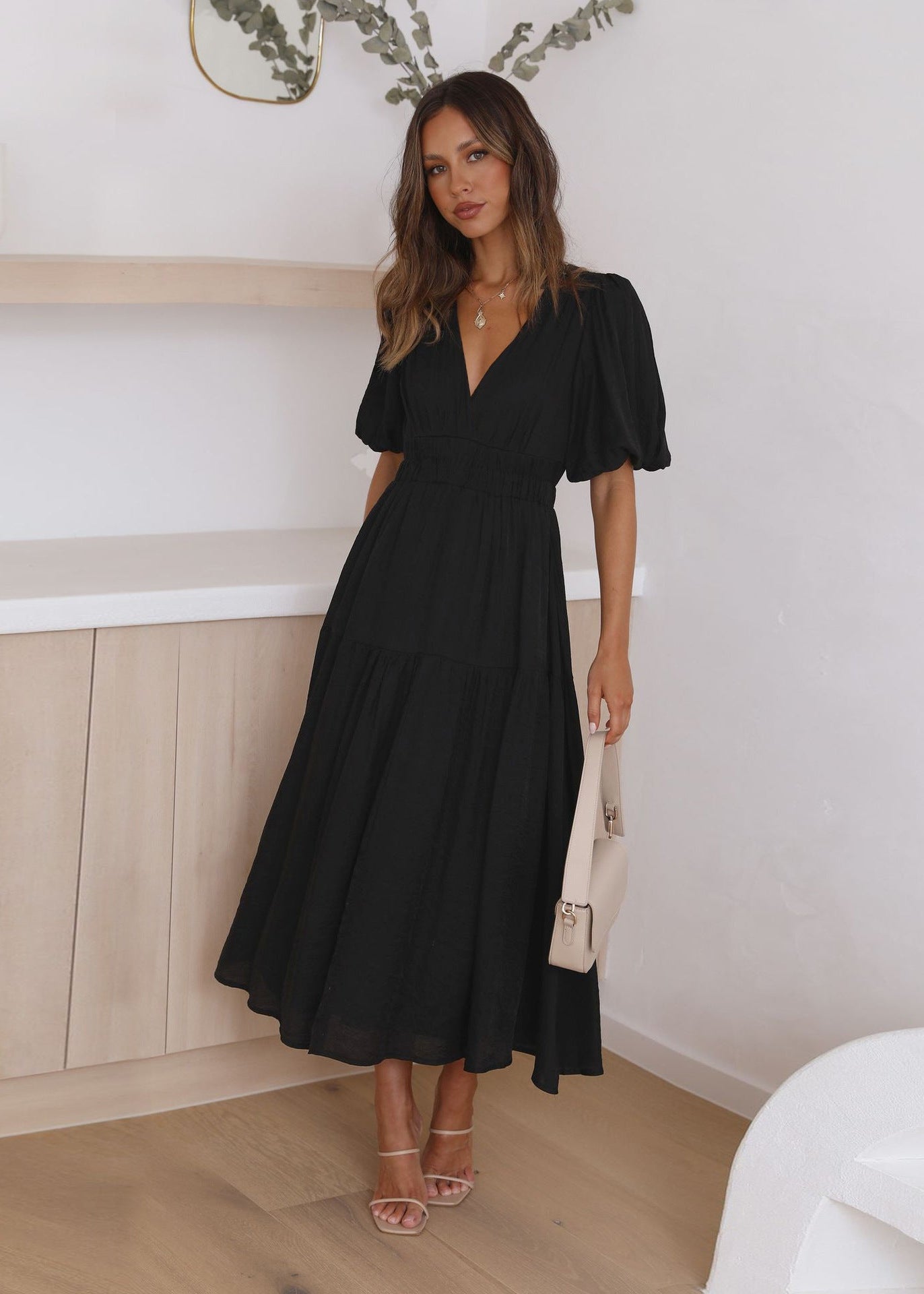 Robe longue bohème à manches bouffantes feroval