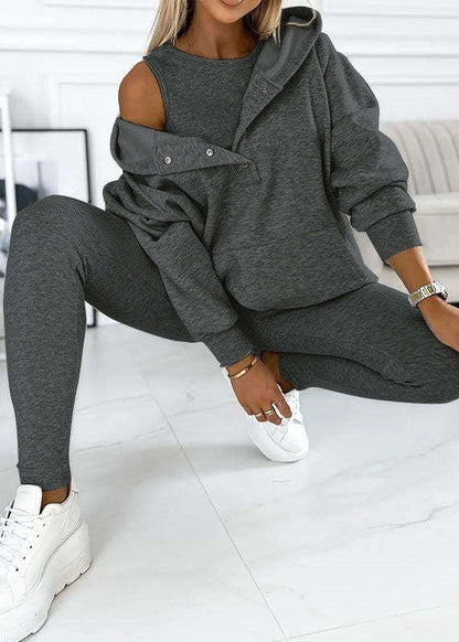 Ensemble sportif 3 pièces femme - Sweat à capuche, brassière et legging Feroval