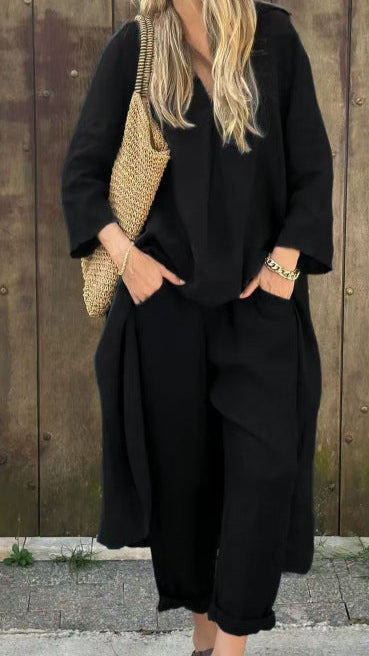 Ensemble Léonie - 2 Pièces Asymétrique Col V avec Poches Feroval
