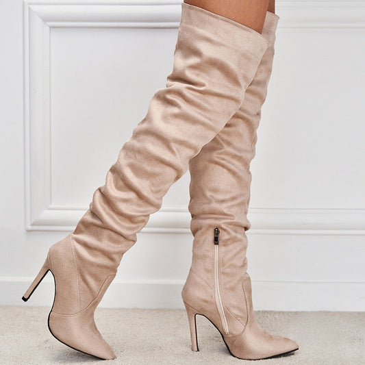 Bottes à Talons Aiguilles Suédées avec Fermeture Éclair