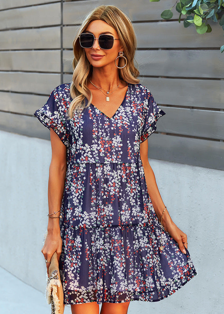 Robe d'été fleurie corail - Style bohème chic Feroval