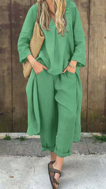 Ensemble Léonie - 2 Pièces Asymétrique Col V avec Poches Feroval