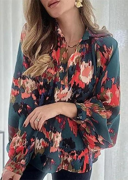 Chemise imprimée à col en V – Tendance et élégante Feroval