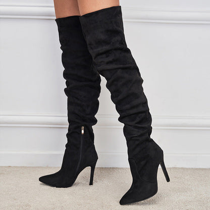 Bottes à Talons Aiguilles Suédées avec Fermeture Éclair