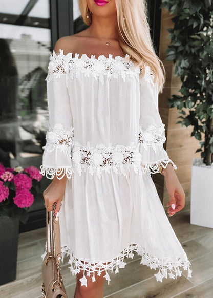Robe Dentelle Épaules Dénudées à Manches Évasées