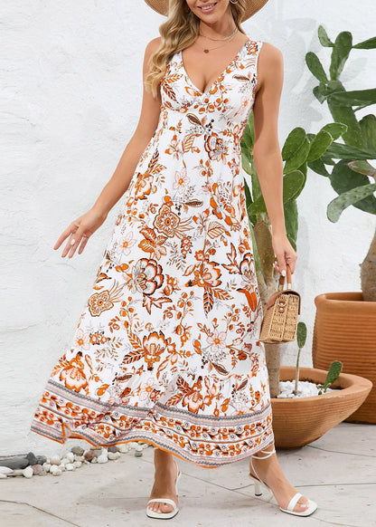 Robe d'été longue à col en V et imprimé floral Feroval