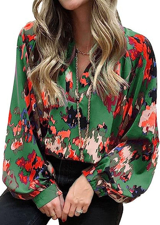 Chemise imprimée à col en V – Tendance et élégante Feroval