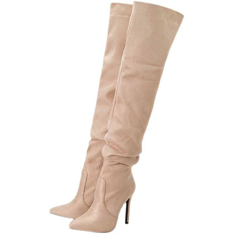 Bottes à Talons Aiguilles Suédées avec Fermeture Éclair