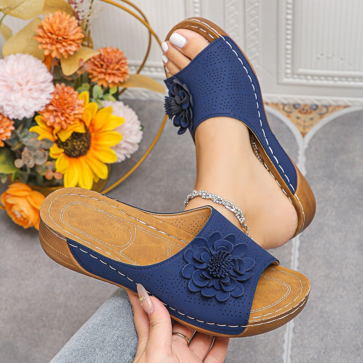 Sandales Compensées Femme à Talon - Mules d'Été Feroval