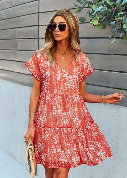 Robe d'été fleurie corail - Style bohème chic Feroval