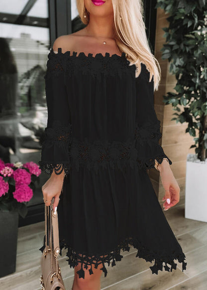 Robe Dentelle Épaules Dénudées à Manches Évasées