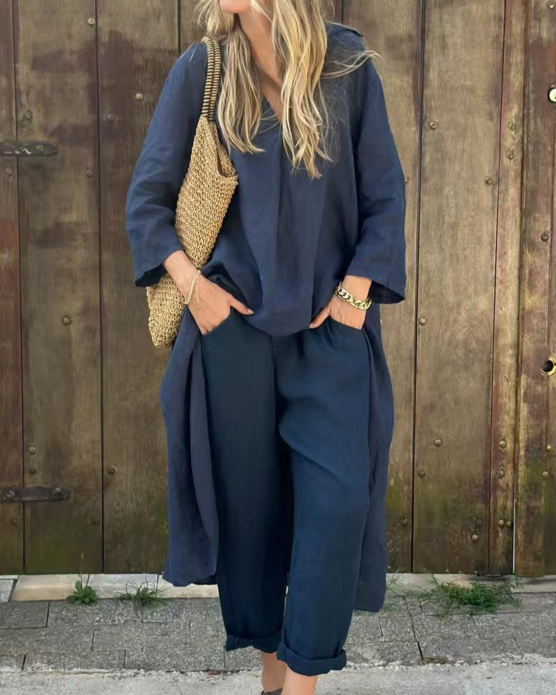 Ensemble Léonie - 2 Pièces Asymétrique Col V avec Poches Feroval