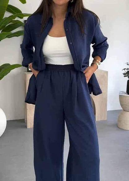 Ensemble Trois Pièces Chemise Longue, Top & Pantalon Large — Style Bohème Chic