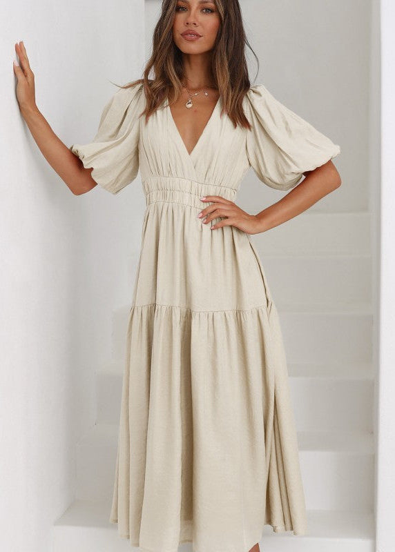 Robe longue bohème à manches bouffantes