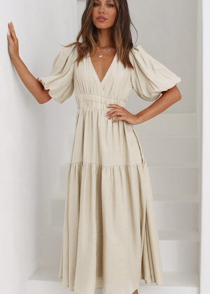 Robe longue bohème à manches bouffantes