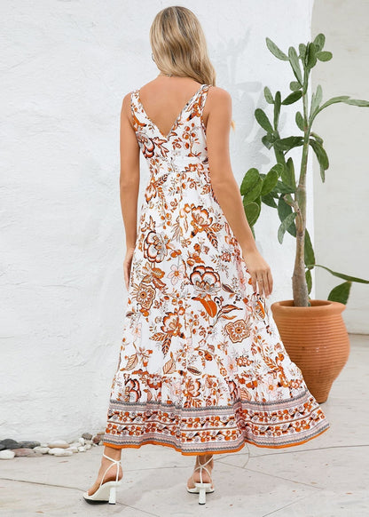 Robe d'été longue à col en V et imprimé floral