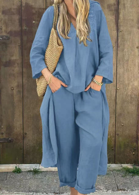 Ensemble Léonie - 2 Pièces Asymétrique Col V avec Poches Feroval