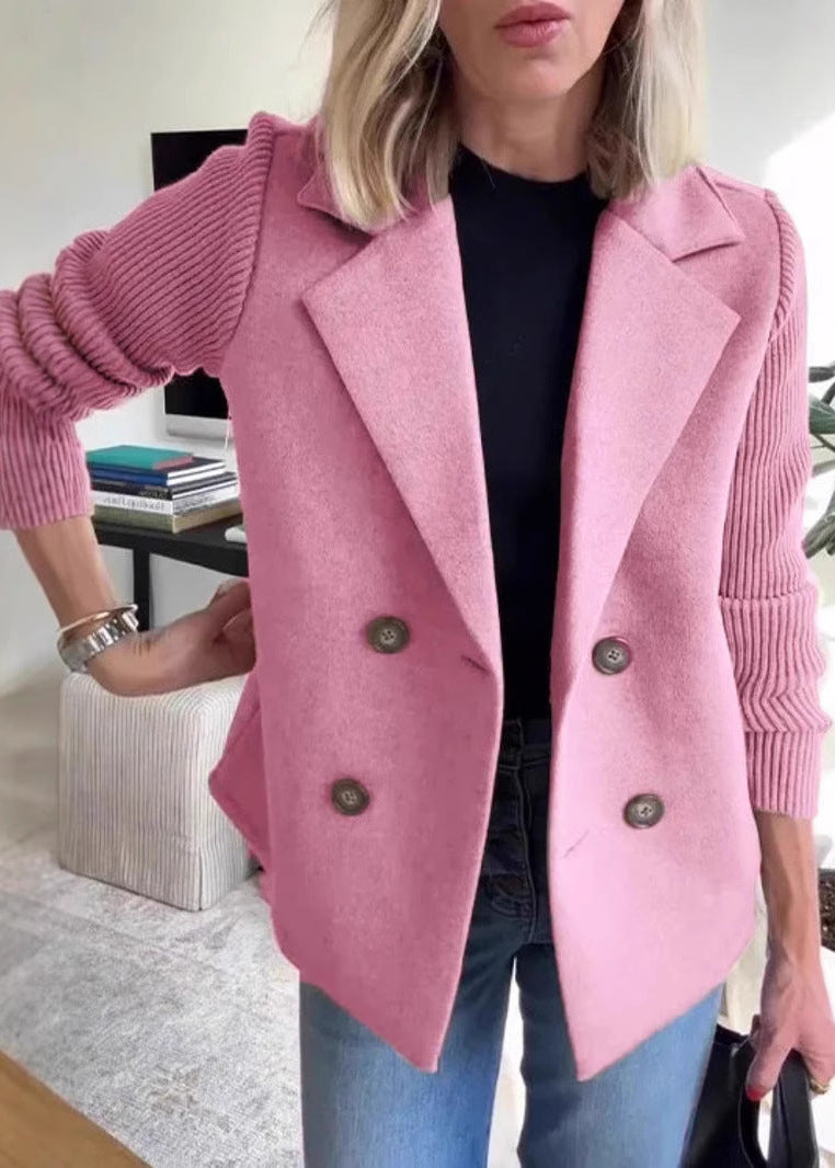 Manteau décontracté à manches patchwork boutonnées