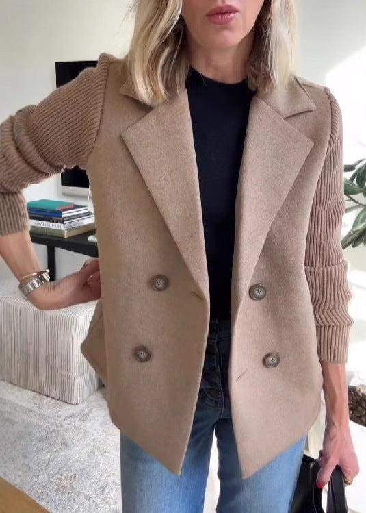 Manteau décontracté à manches patchwork boutonnées