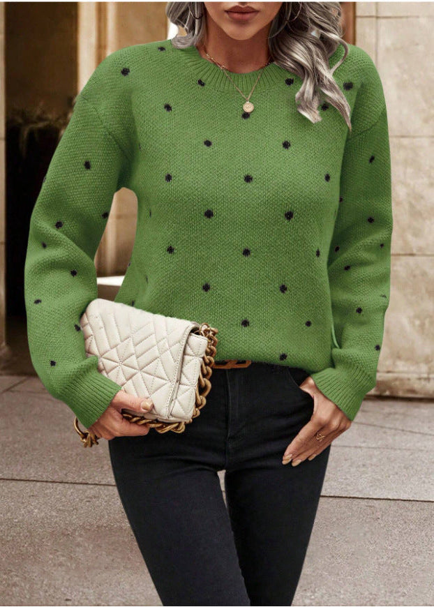 Pull à pois jacquard - Col rond, manches longues