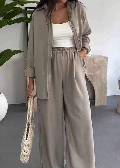 Ensemble Trois Pièces Chemise Longue, Top & Pantalon Large — Style Bohème Chic