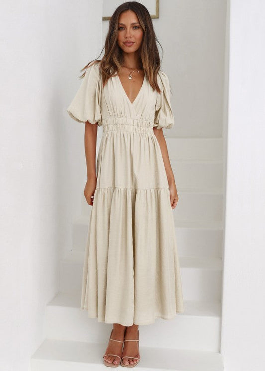 Robe longue bohème à manches bouffantes