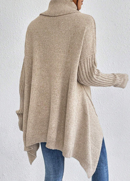 Pull Tricot Manches Longues Encolure Roulée Design Irrégulier - Femme