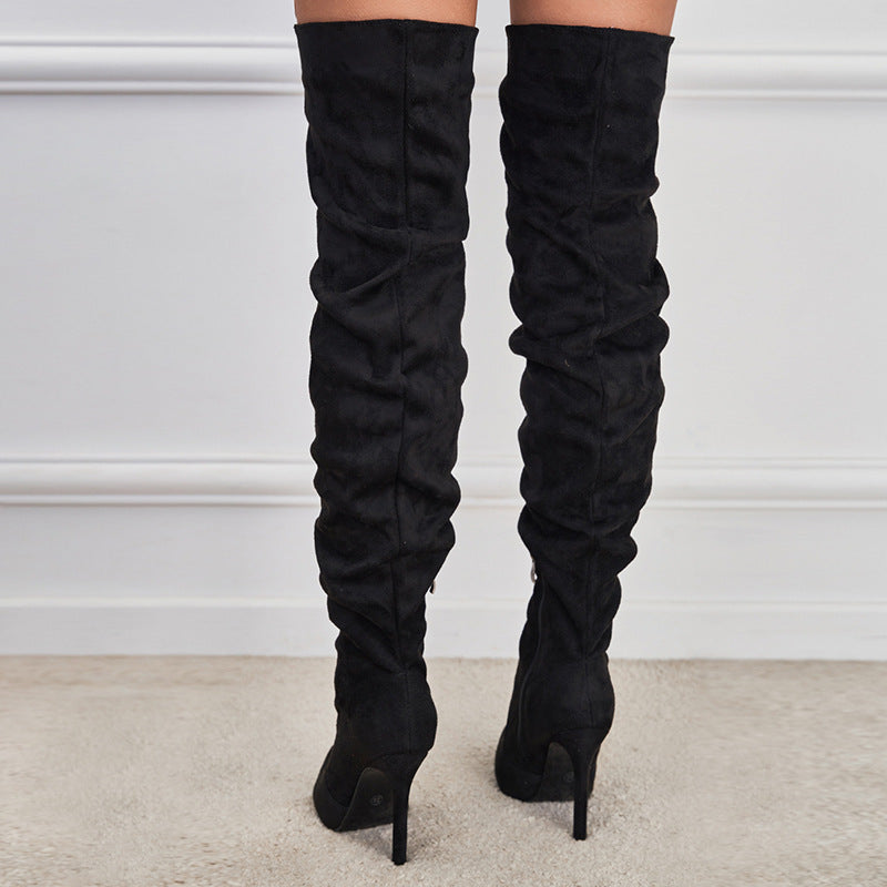 Bottes à Talons Aiguilles Suédées avec Fermeture Éclair
