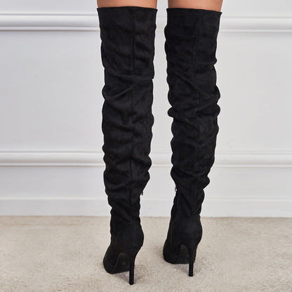 Bottes à Talons Aiguilles Suédées avec Fermeture Éclair